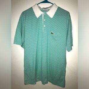 IZOD LACOSTE Vintage Green and White Striped Polo Shirt - Men’s XL